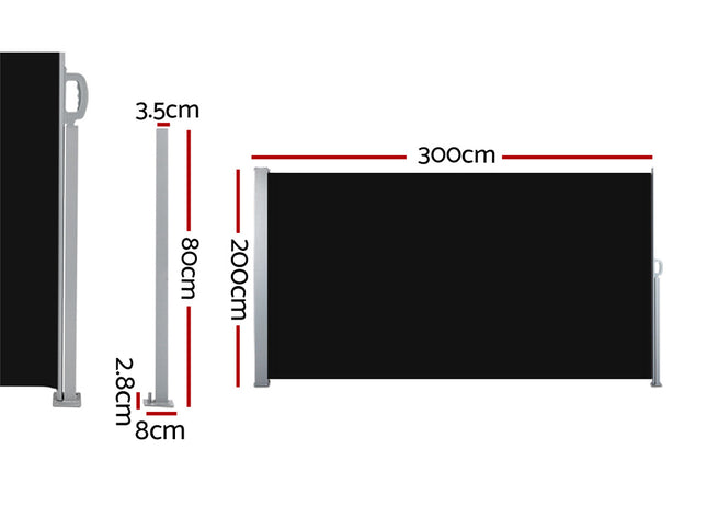 Instahut Side Awning Sun Shade Outdoor Retractable Privacy Screen 2X3M Black X2