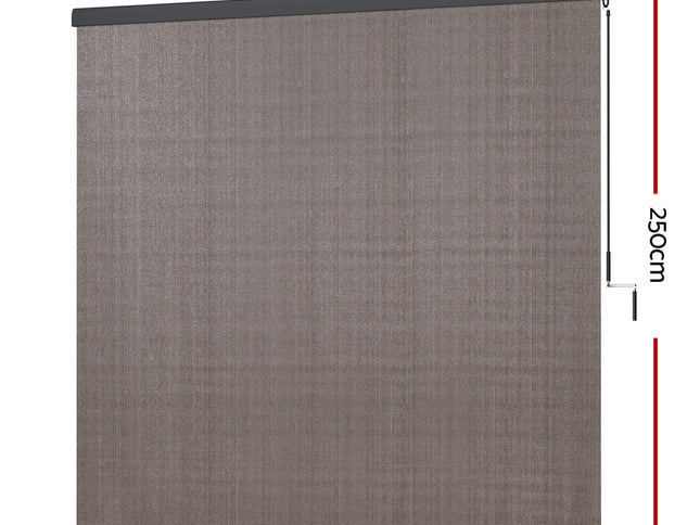 Instahut 3X2.5M Outdoor Blinds Awning Roll Down Retractable Knit Fabric Outdoor Blinds Window Shade Brown