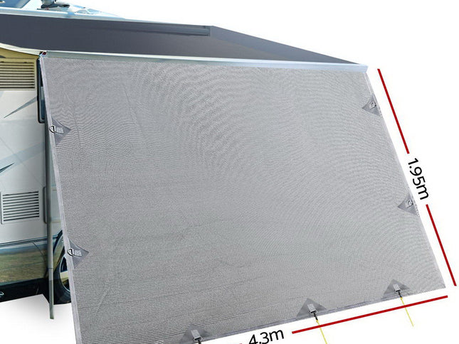 Caravan Privacy Screen Roll Out Awning 4.3X1.95M End Wall Side Sun Shade Grey