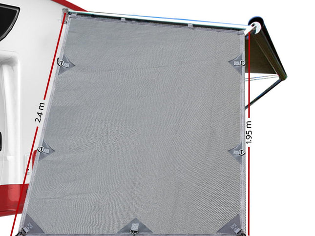Caravan Privacy Screen Roll Out Awning 1.95 x 2.2M Sun Shade End Wall Side Grey