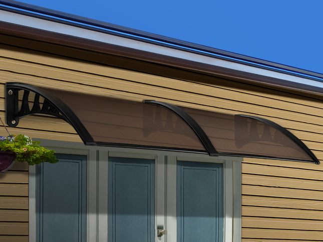 Instahut Window Door Awning 1mx2.4m Brown Hollow Sheet Plastic Frame