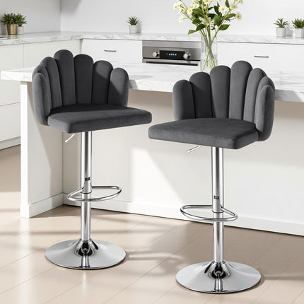 Artiss Bar Stool X2 Kitchen Dining Counter Gaslift Chair Adjustable Velvet Grey