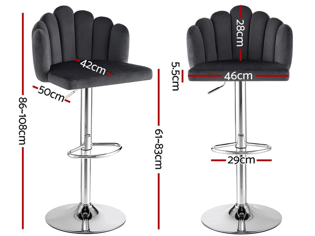 Artiss Bar Stool X4 Kitchen Dining Counter Gaslift Chair Adjustable Velvet Grey