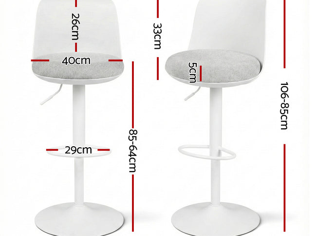 Artiss 2x Bar Stools Kitchen Swivel Gas Lift Counter Dining Chair Curved White