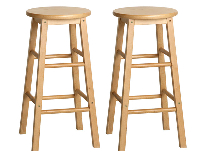 Artiss 2x Bar Stools Round Chairs Wooden Nature