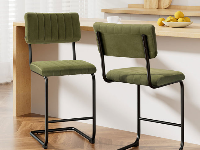 Artiss 2x Bar Stools Velvet Chairs Green