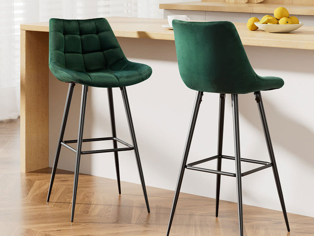 Artiss 2x Bar Stools Velvet Chairs Green