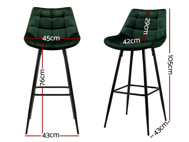 Artiss 2x Bar Stools Velvet Chairs Green