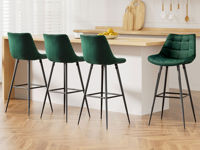 Artiss 4x Bar Stools Velvet Chairs Green