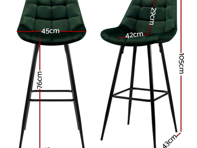 Artiss 4x Bar Stools Velvet Chairs Green