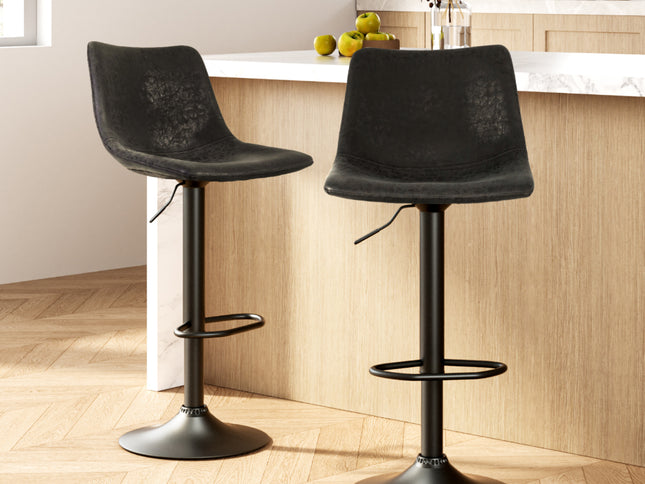 Artiss 2x Bar Stools Vintage Leather Swivel Gas Lift Black