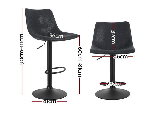 Artiss 2x Bar Stools Vintage Leather Swivel Gas Lift Black