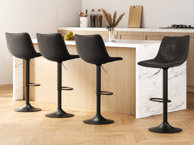 Artiss 4x Bar Stools Vintage Leather Swivel Gas Lift Black