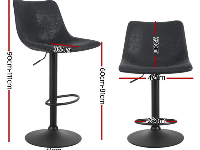 Artiss 4x Bar Stools Vintage Leather Swivel Gas Lift Black