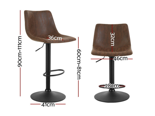 Artiss 2x Bar Stools Vintage Swivel Gas Lift Brown