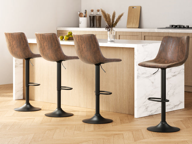 Artiss 4x Bar Stools Vintage Leather Swivel Gas Lift Brown