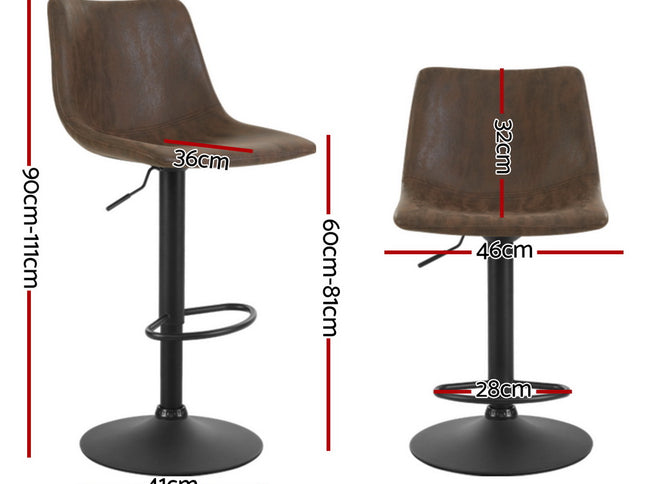 Artiss 4x Bar Stools Vintage Leather Swivel Gas Lift Brown