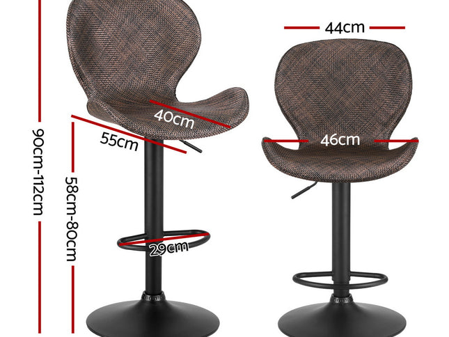 Artiss 2x Bar Stools Kitchen Swivel Gas Lift Counter Chair Wing PE Rattan Brown