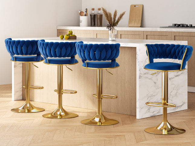 Artiss 4x Bar Stools Gas Lift Velvet Woven Backrest Navy