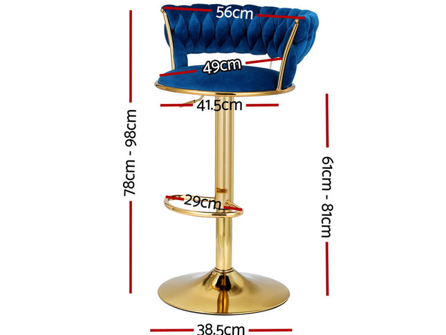 Artiss 4x Bar Stools Gas Lift Velvet Woven Backrest Navy