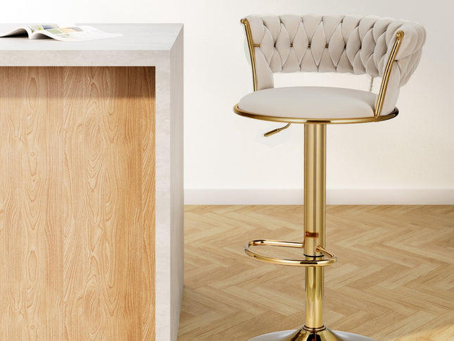 Artiss Bar Stools Gas Lift Velvet Woven Backrest Ivory