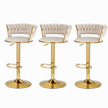 Artiss Bar Stools X3 Kitchen Counter Chair Gas Lift Velvet Woven Backrest Ivory