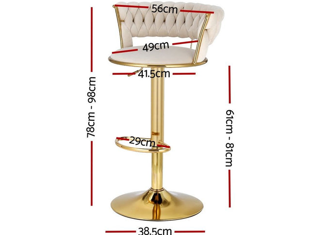 Artiss Bar Stools X3 Kitchen Counter Chair Gas Lift Velvet Woven Backrest Ivory