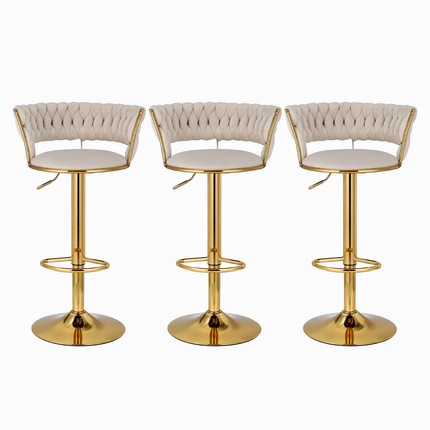 Artiss Bar Stools X3 Kitchen Counter Chair Gas Lift Velvet Woven Backrest Ivory