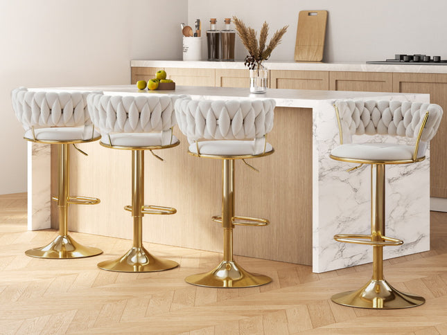 Artiss 4x Bar Stools Gas Lift Velvet Woven Backrest Ivory