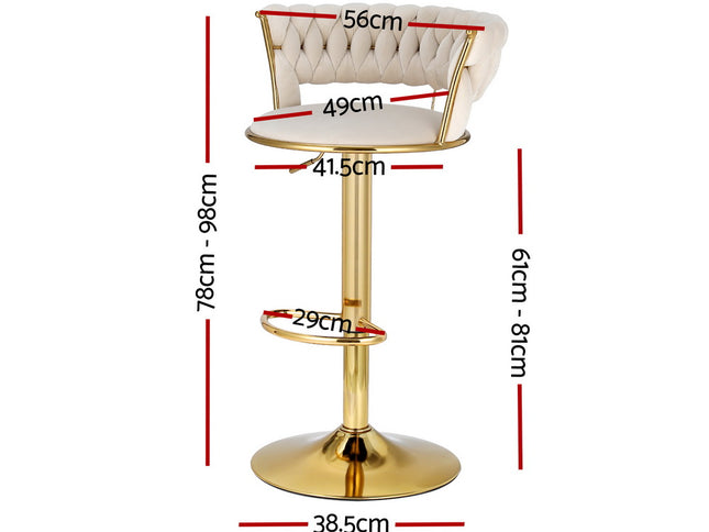 Artiss 4x Bar Stools Gas Lift Velvet Woven Backrest Ivory
