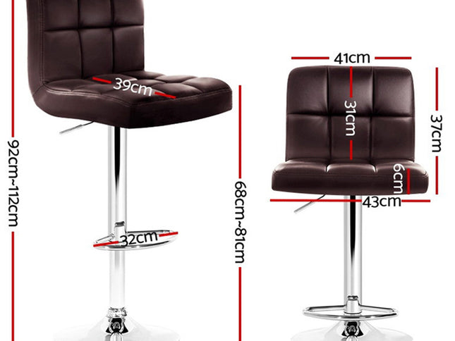 Artiss 4x Bar Stools Leather Gas Lift Brown