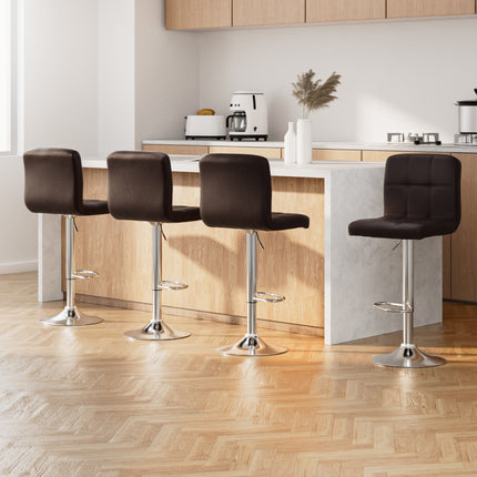 Artiss 4x Bar Stools Leather Gas Lift Brown