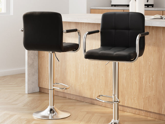 Artiss 2x Bar Stools Leather Gas Lift w/Armrest Black