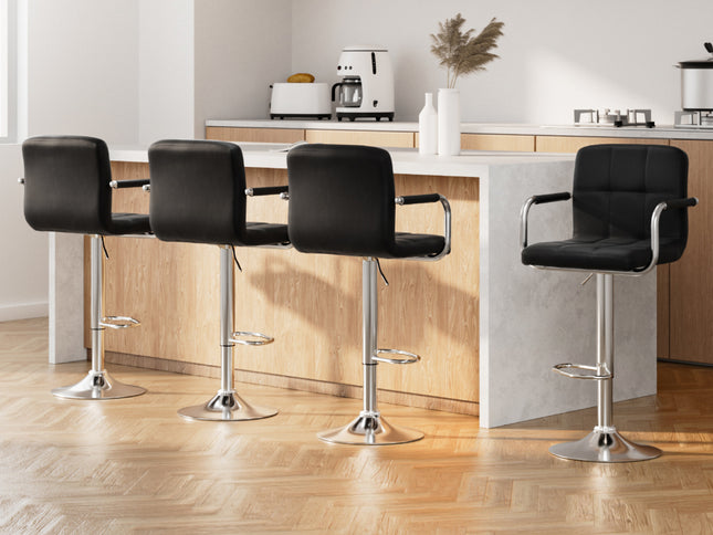 Artiss 4x Bar Stools Leather Gas Lift w/Armrest Black
