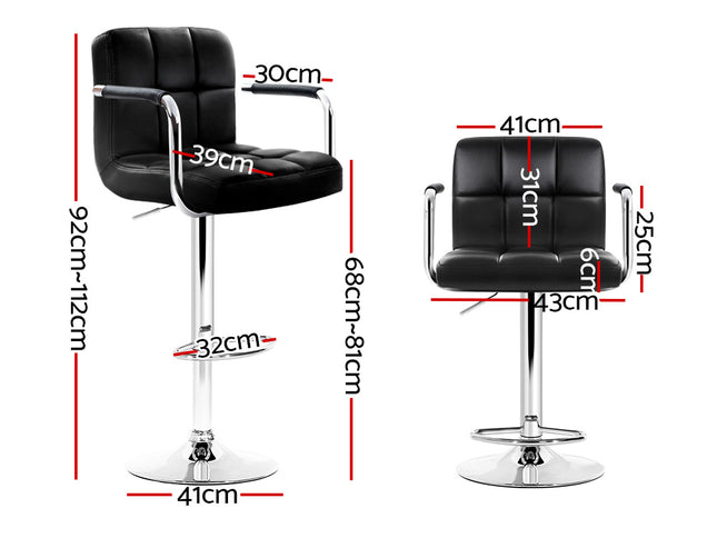 Artiss 4x Bar Stools Leather Gas Lift w/Armrest Black