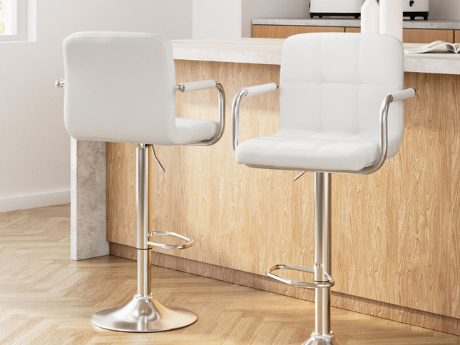 Artiss 2x Bar Stools Leather Gas Lift w/Armrest White