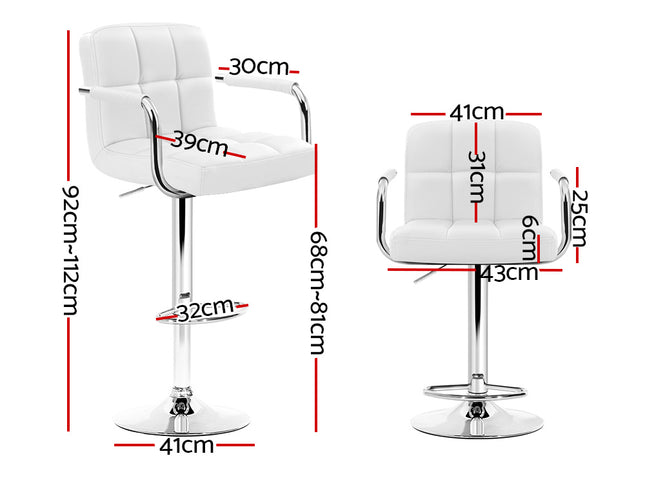 Artiss 2x Bar Stools Leather Gas Lift w/Armrest White