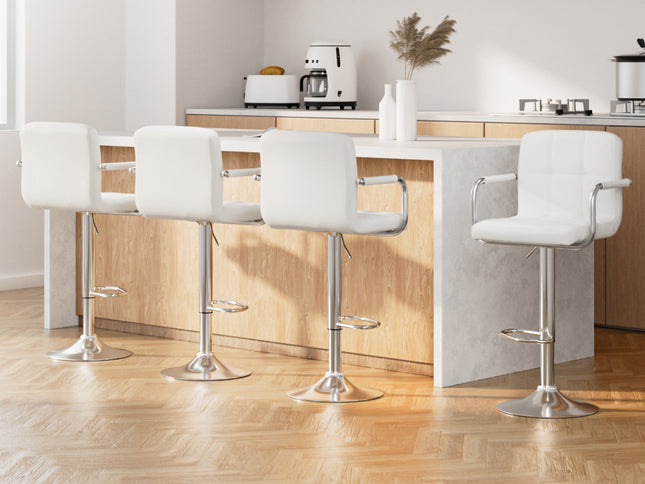 Artiss 4x Bar Stools Leather Gas Lift w/Armrest White