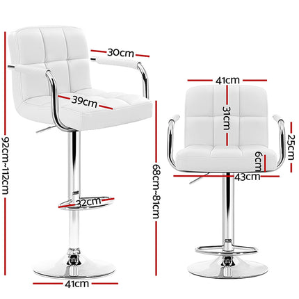 Artiss 4x Bar Stools Leather Gas Lift w/Armrest White