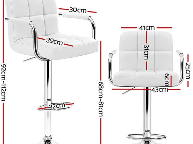 Artiss 4x Bar Stools Leather Gas Lift w/Armrest White