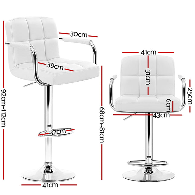 Artiss 4x Bar Stools Leather Gas Lift w/Armrest White