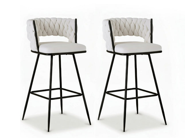 Artiss 2x Bar Stools Kitchen Dining Chair Counter Stool Woven Velvet Metal Ivory