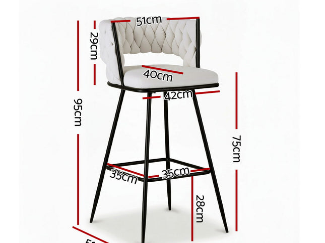 Artiss 2x Bar Stools Kitchen Dining Chair Counter Stool Woven Velvet Metal Ivory