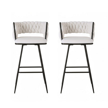 Artiss 2x Bar Stools Kitchen Dining Chair Counter Stool Woven Velvet Metal Ivory