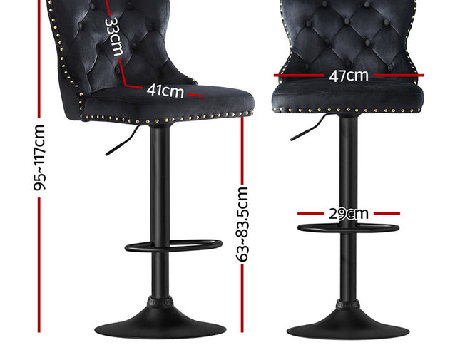 Artiss 1x Velvet Bar Stool Adjustable Height Nailhead Trim Kitchen Counter Stool