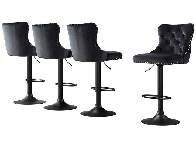 Artiss 4x Velvet Bar Stool Adjustable Height Nailhead Trim Kitchen Counter Stool