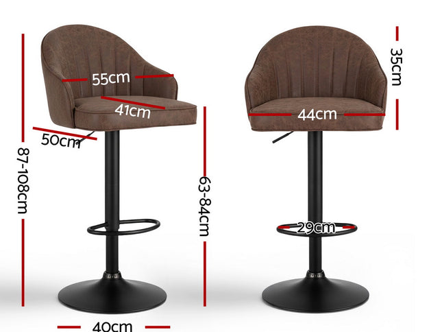 Artiss 2x Bar Stools Kitchen Swivel Gas Lift Counter Chair Shell Leather Brown