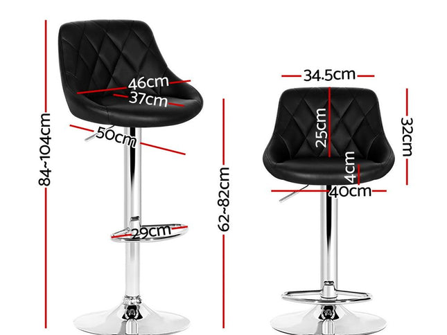 Artiss 2x Bar Stools Leather Padded Gas Lift Stool Black