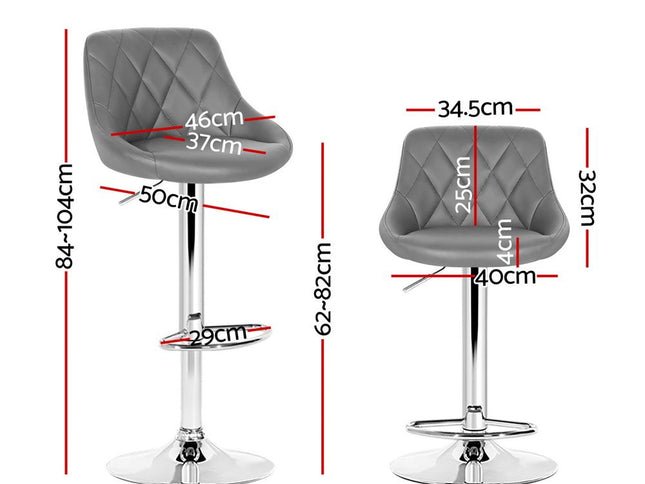 Artiss 2x Bar Stools Leather Padded Gas Lift Grey