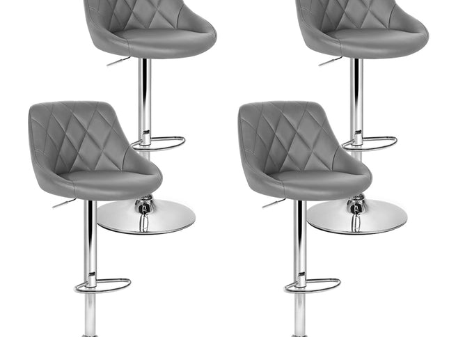 Artiss 4x Bar Stools Leather Padded Gas Lift Grey